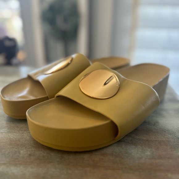 Tory Burch Shoes - NWOT Tory Burch Patos Disc Platform Slides, Womens size 11, gold yellow.